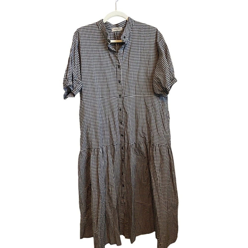 Samansa Mos2 Gingham Check Button Front Tiered‎ Midi Dress One Size